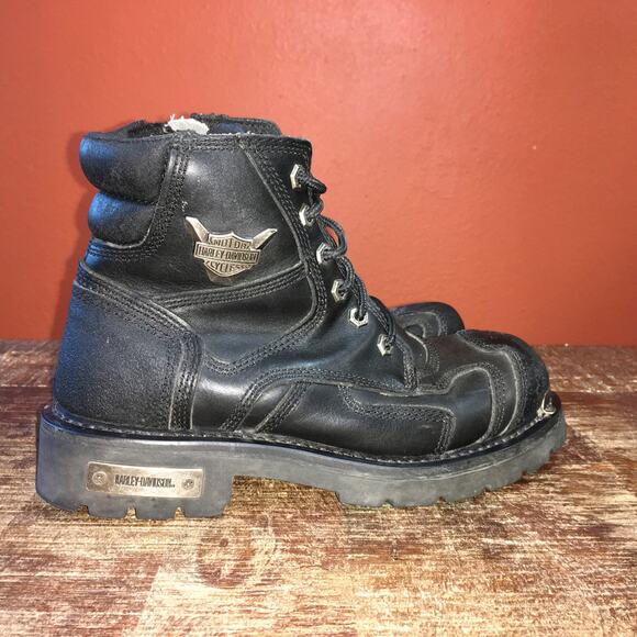 Harley Davidson Stealth Riding Boot Womens 9.5 Black Leather Biker Rocker 81641 - Picture 3 of 13